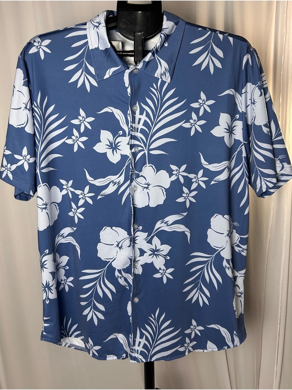 Men's Blue Floral Button-Down Camp Shirt